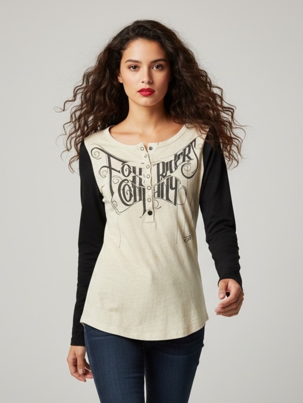 Fox Racing Graphic Henley Top - Size M - Y2K Fairy Grunge